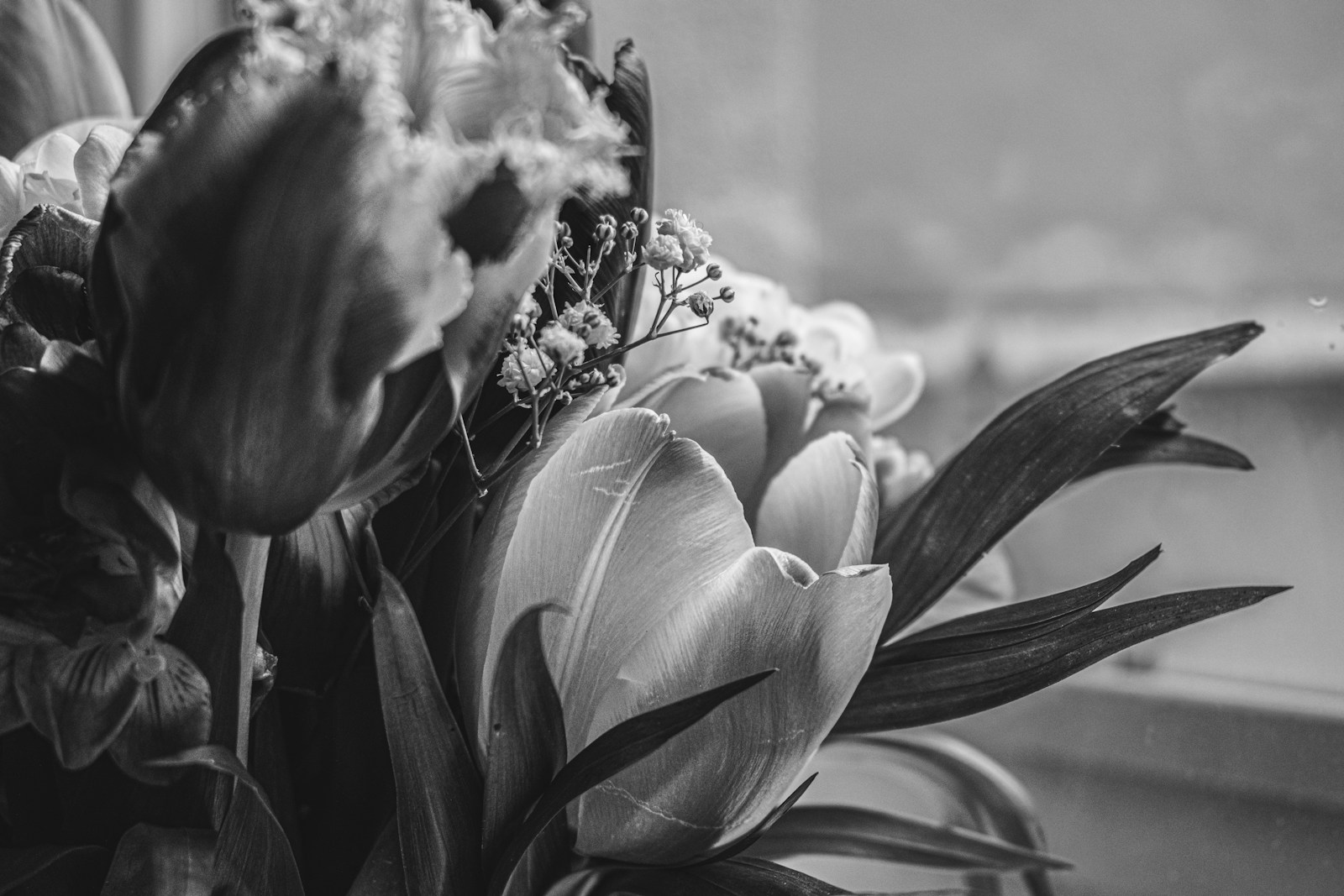 Photo by Lorena Preda a black and white photo of flowers in a vase