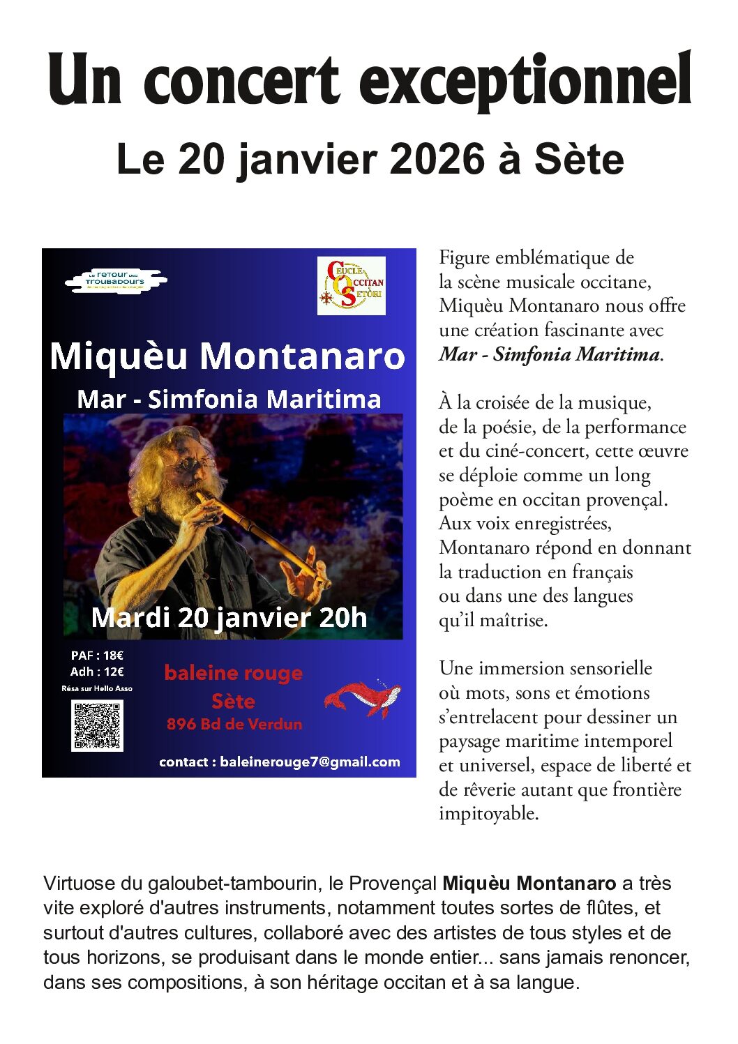 Concèrt Miquèu Montanaro, a Seta, lo 20